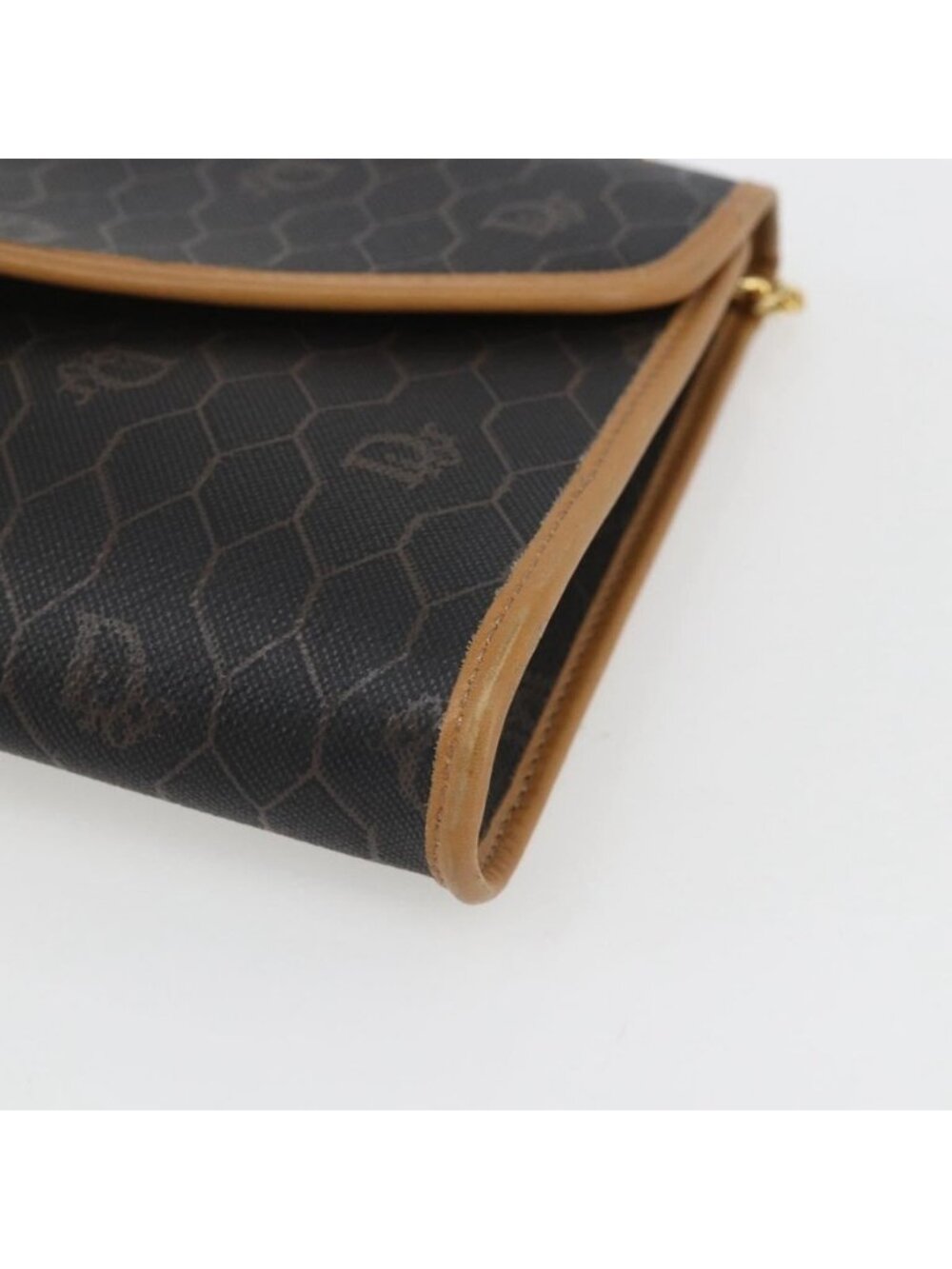 Authentic Christian Dior Honeycomb Canvas Chain Shoulder Bag Black Gold - Picture 2 of 16